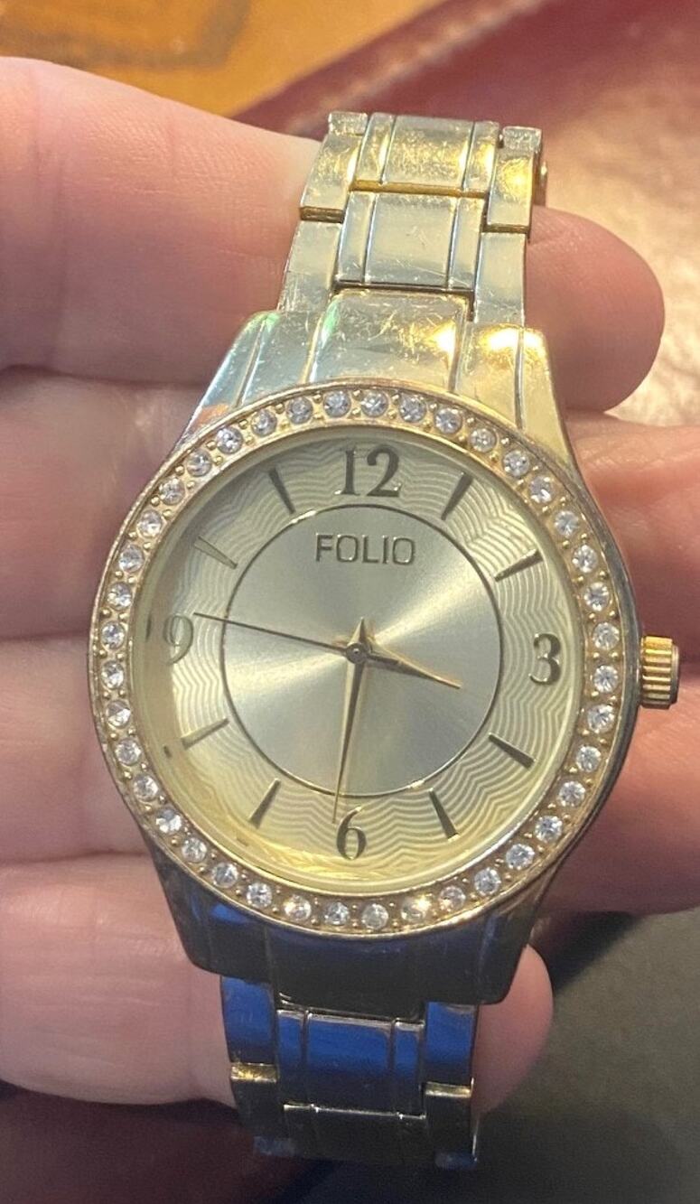 Women's Folio Watch, Light Gold Tone with Crystal Accents